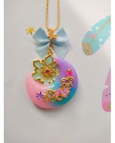 Collier lune tricolore etoile Collier lune tricolore etoile