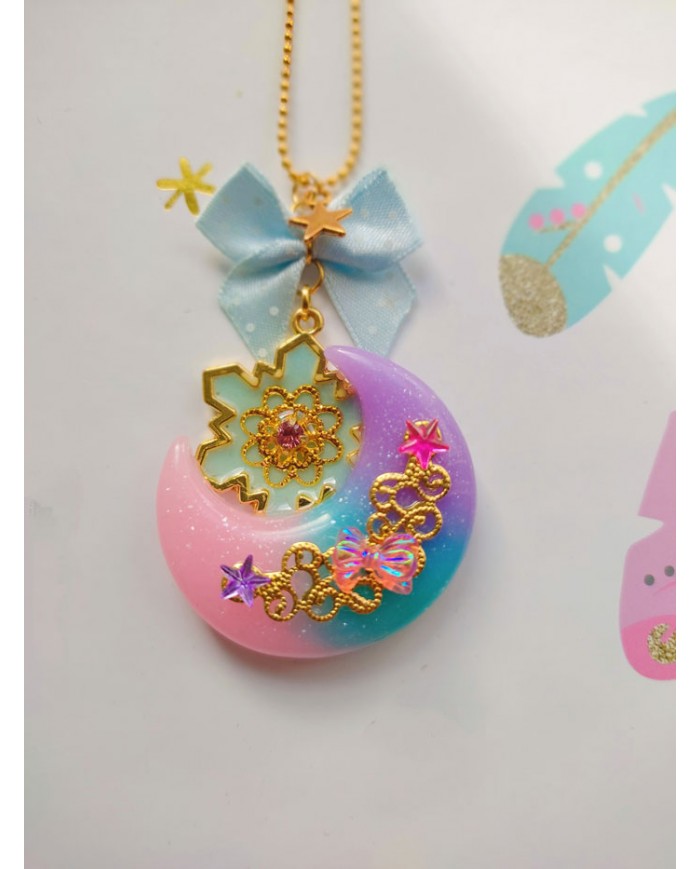 Collier lune tricolore etoile