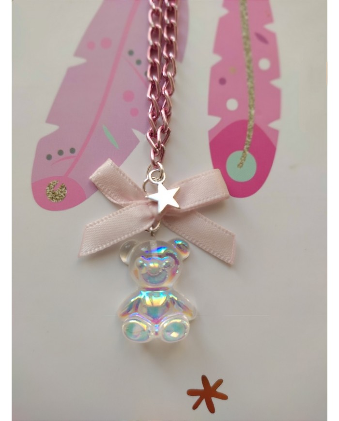 Collier ourson résine rose Collier ourson résine rose