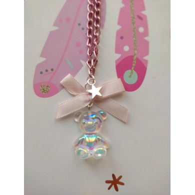 Collier ourson résine rose