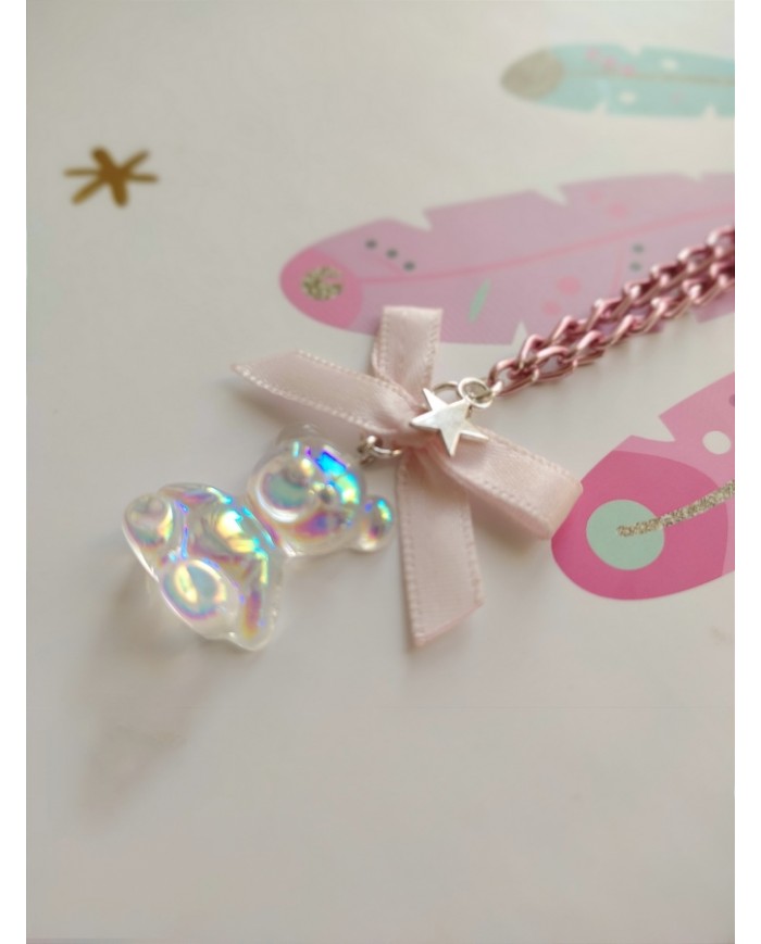 Collier ourson résine rose Collier ourson résine rose